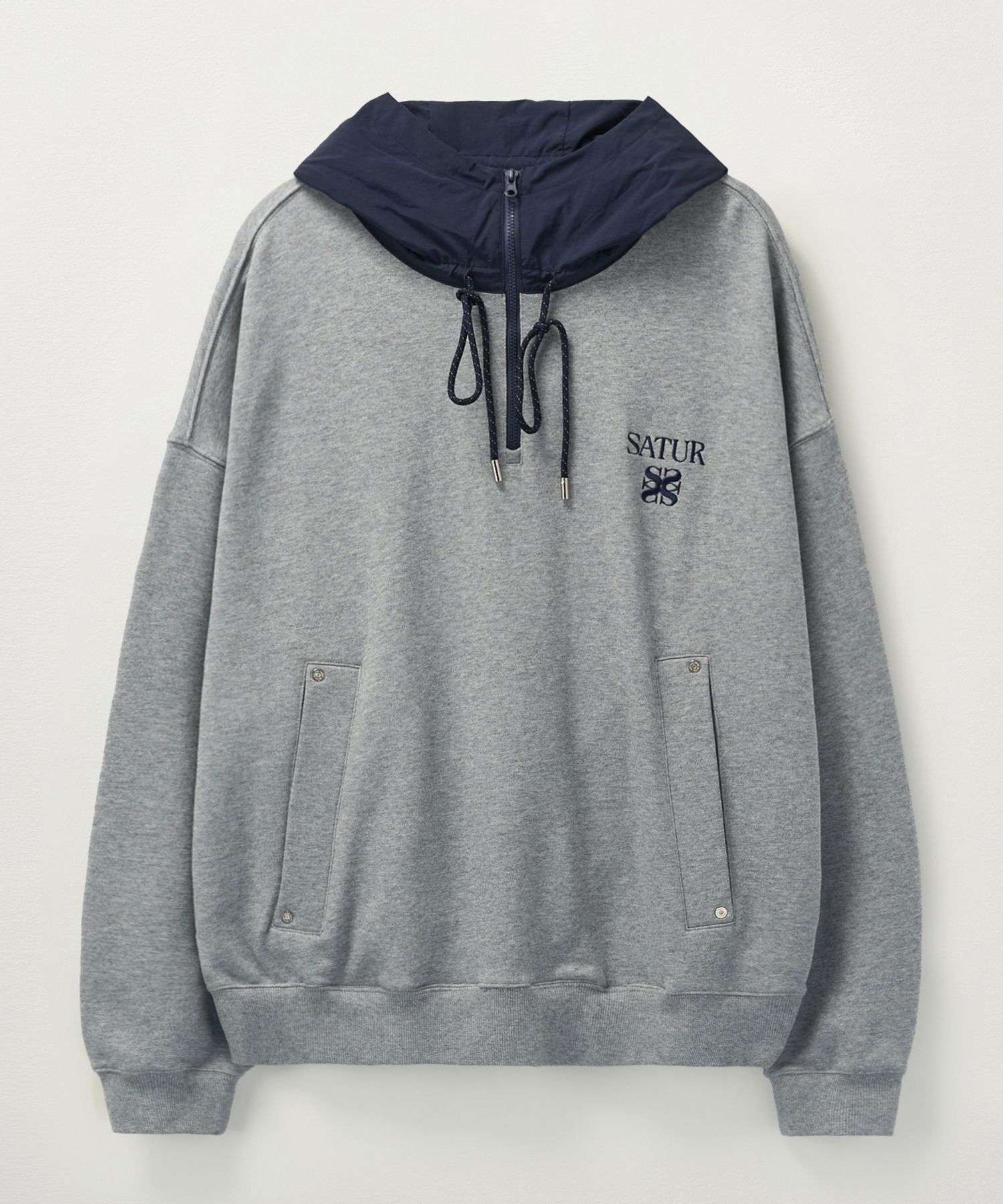 MUSINSA | SATUR Balaclava Nylon Hooded T-Shirt Melange Grey