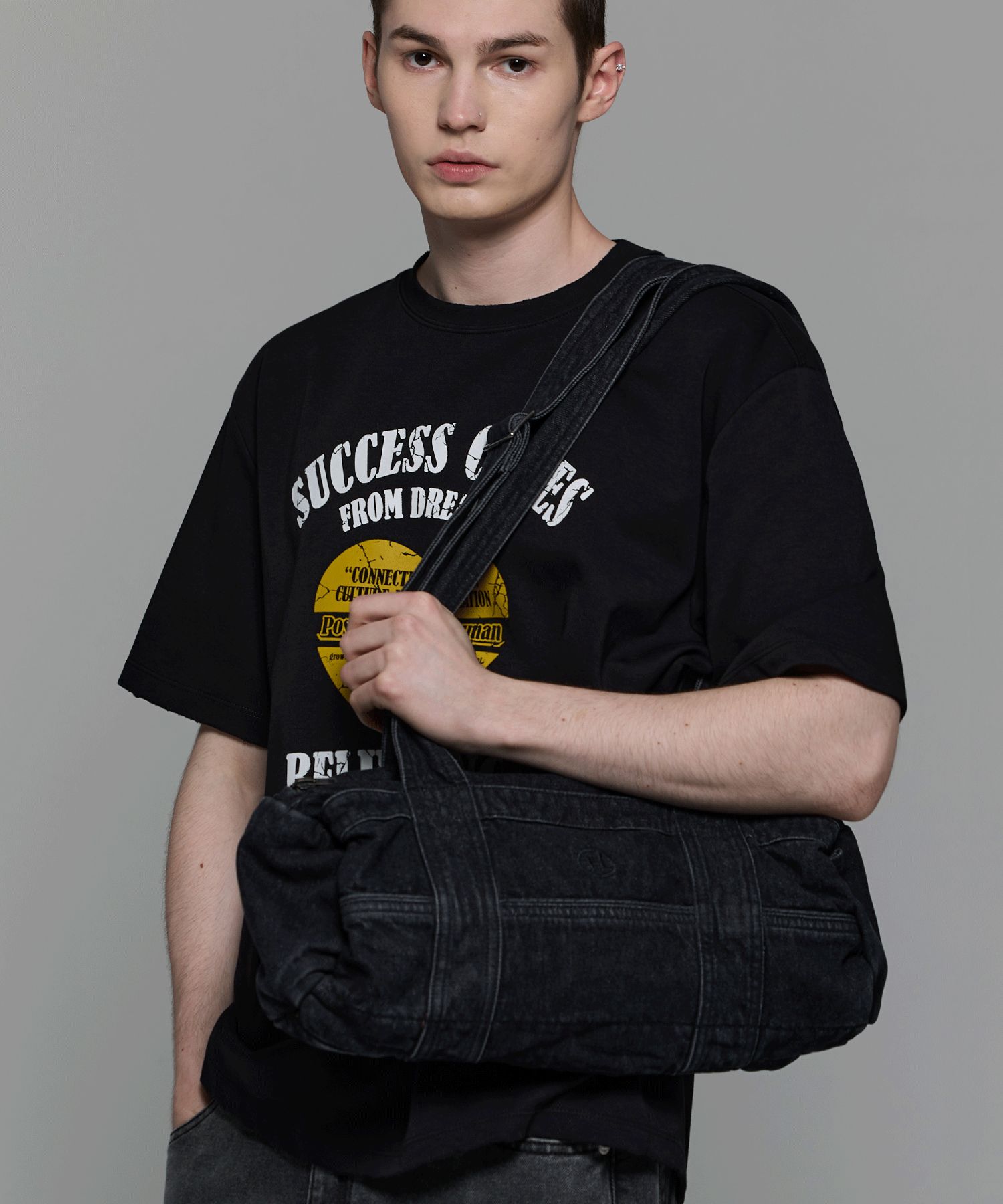 MUSINSA公式 | HEDER HELEN Baguette multi denim bag black