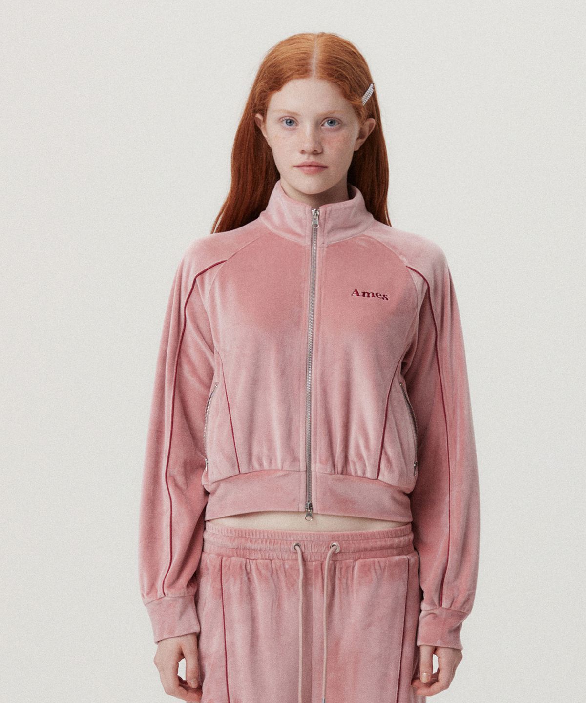 아메스 월드와이드(AMES-WORLDWIDE) AMES VELOUR TRACK ZIPUP PINK