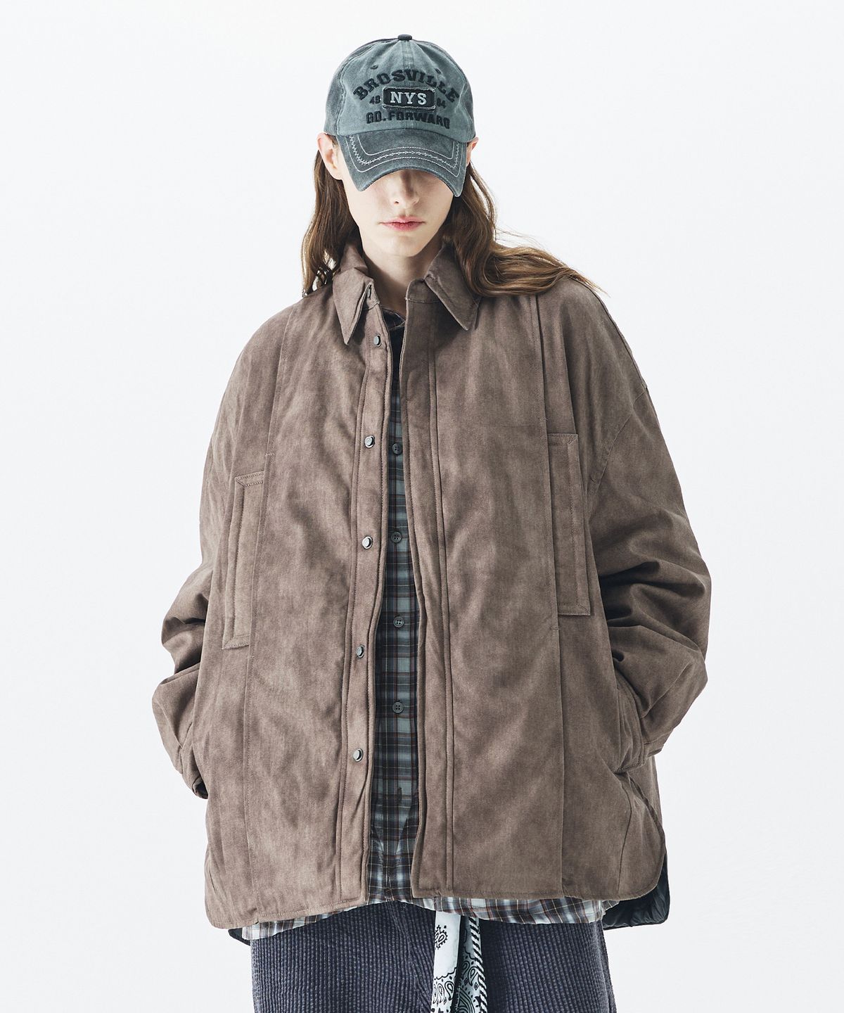 헤더헬렌(HEDER HELEN) Quilted daddy fit shirts brown