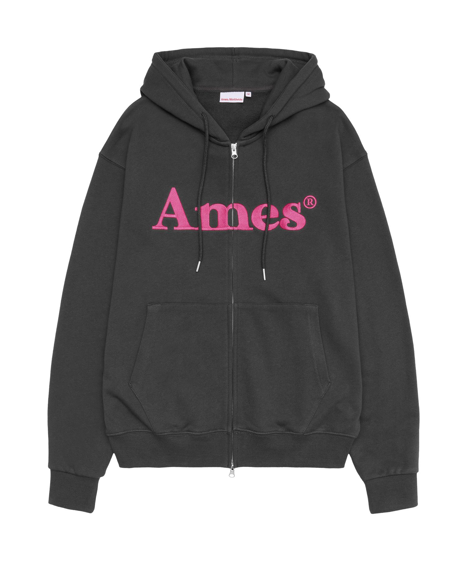 MUSINSA AMES-WORLDWIDE BASIC LOGO HOODIE ZIP UP CHARCOAL