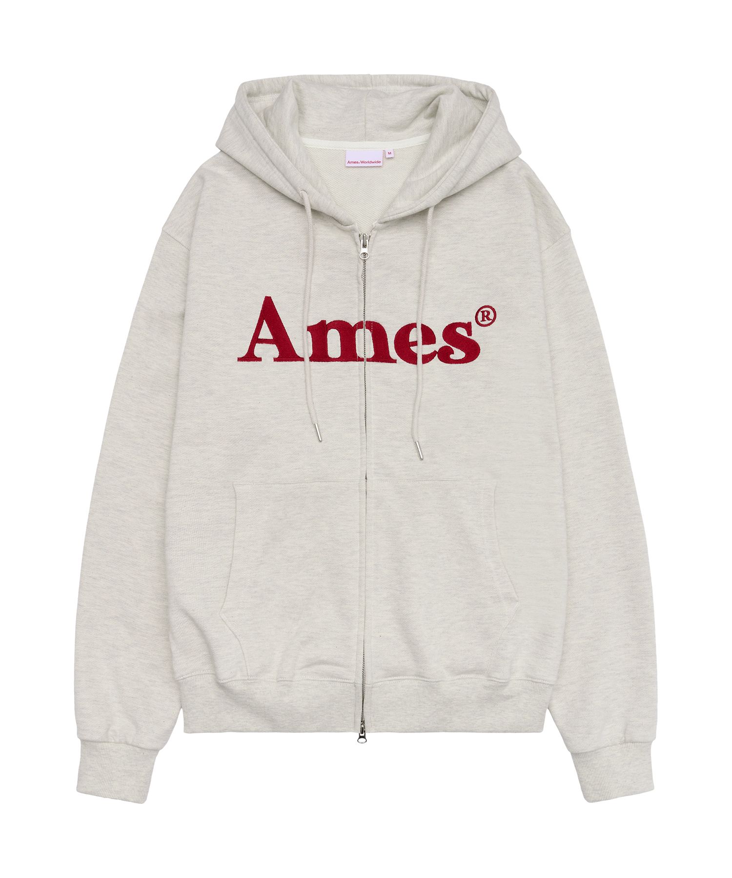 MUSINSA AMES-WORLDWIDE BASIC LOGO HOODIE ZIP UP OATMEAL