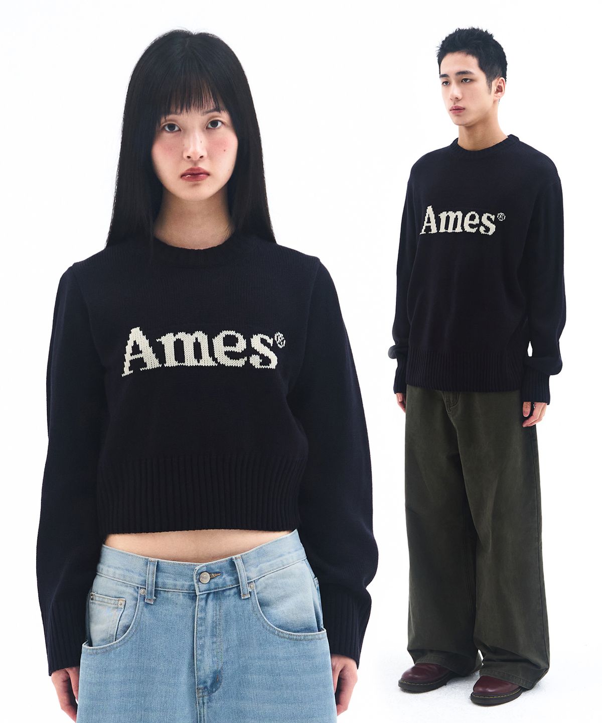 아메스 월드와이드(AMES-WORLDWIDE) BASIC PULLOVER KNIT NAVY