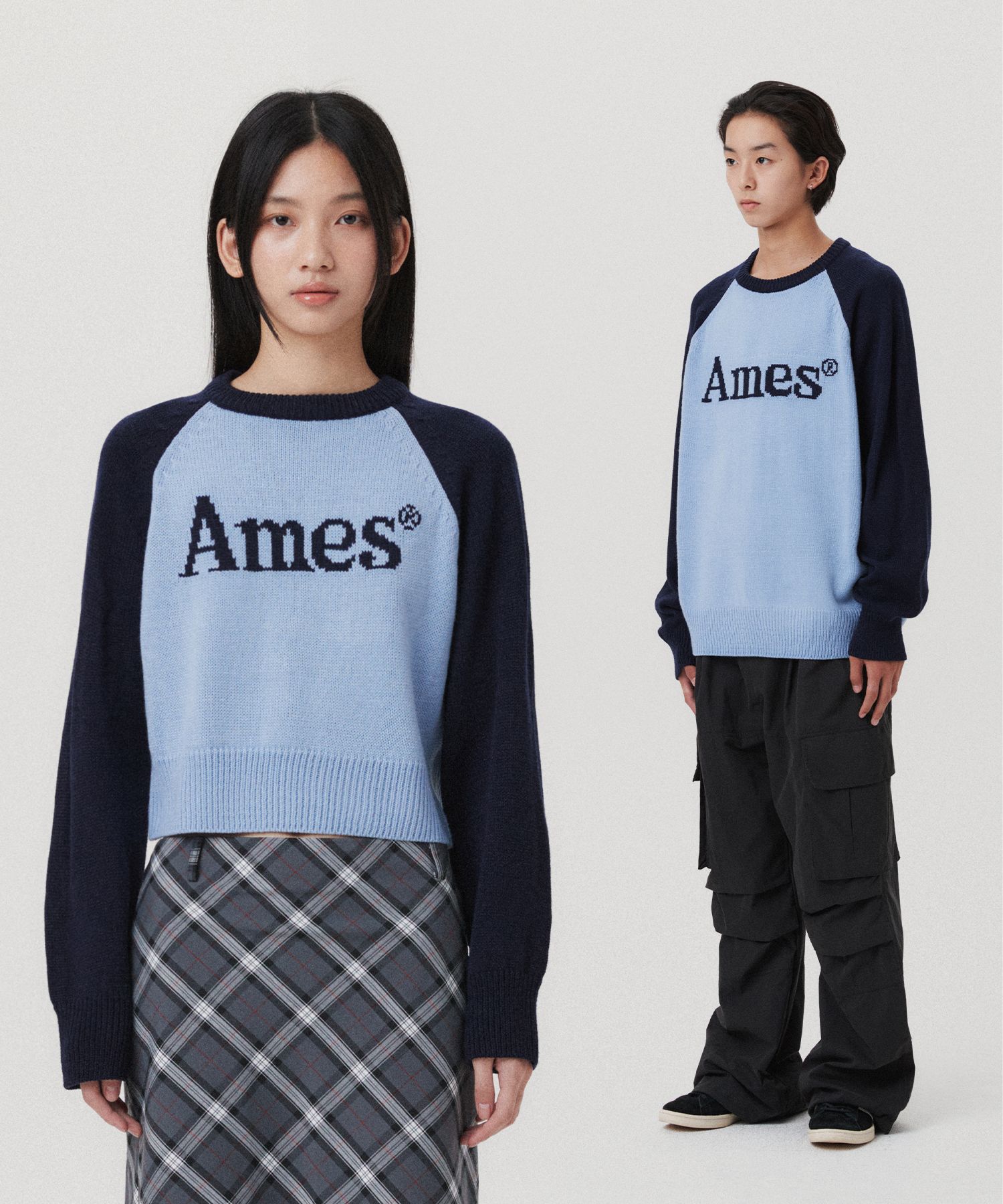 ★AMES-WORLDWIDE★BASIC RAGLAN PULLOVER KNIT BLUE★正規品 AMES-WORLDWIDE] BASIC RAGLAN PULLOVER KNIT BLUE | もごつ