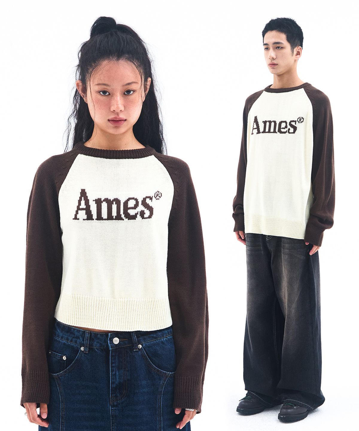 아메스 월드와이드(AMES-WORLDWIDE) BASIC RAGLAN PULLOVER KNIT BROWN