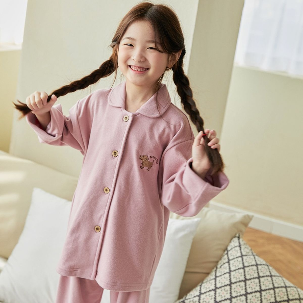 찌니야(JJNIYA) 퍼피 골지다이마루 여아동잠옷 긴팔상하세트