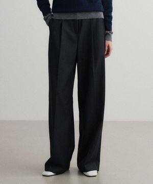 (우먼)울 원턱 세미 와이드 슬랙스 프렌치 차콜