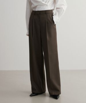 (우먼)울 원턱 세미 와이드 슬랙스 브라운