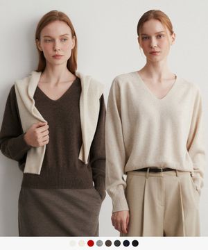 [보라끌레르X수아레](우먼)캐시미어 100 홀가먼트 브이넥 니트 - 8 COLOR