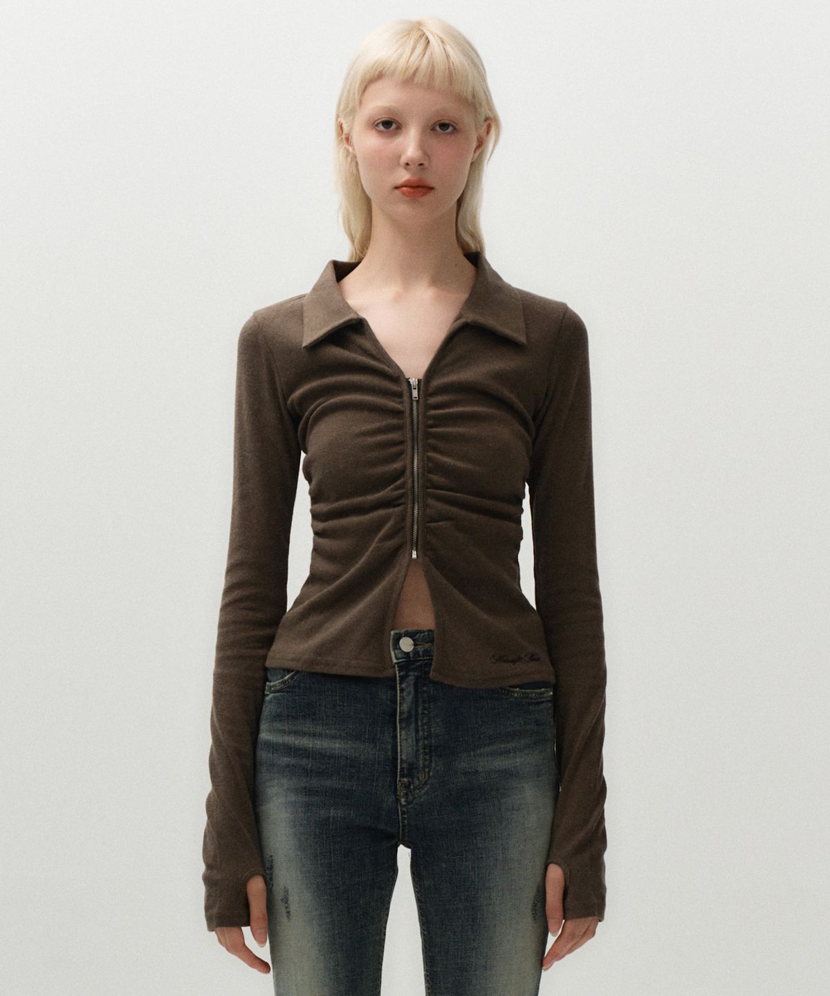 미드나잇 무브(MIDNIGHT MOVE) shirring zip up [brown]