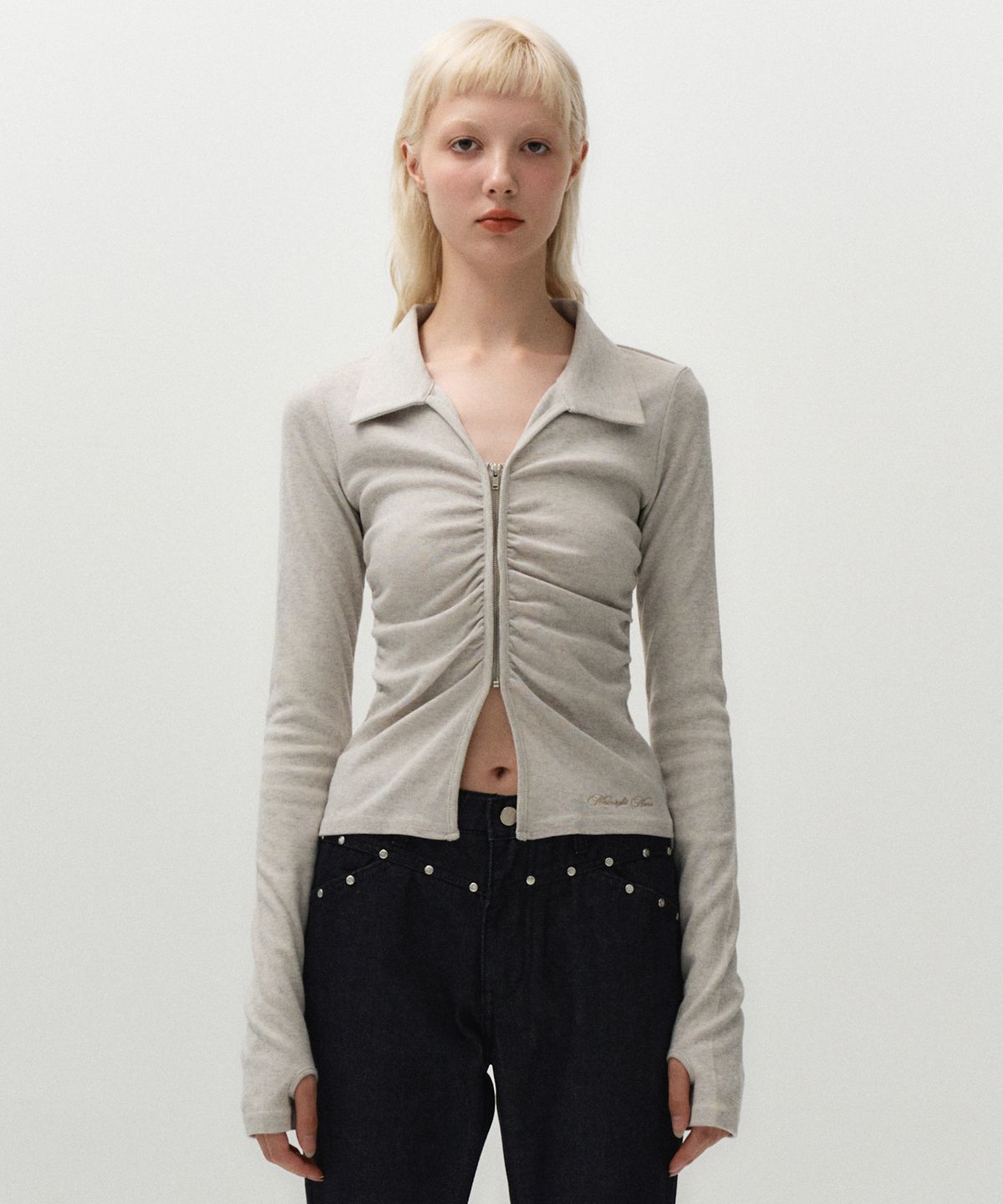 미드나잇 무브(MIDNIGHT MOVE) shirring zip up [oatmeal]