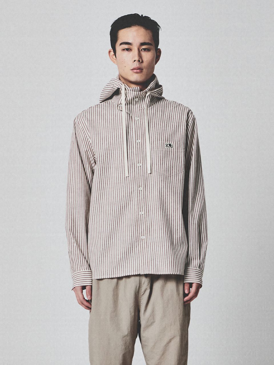 MUSINSA公式 | KIJUN MEN Stripe Hoodie Shirt Brown Stripe