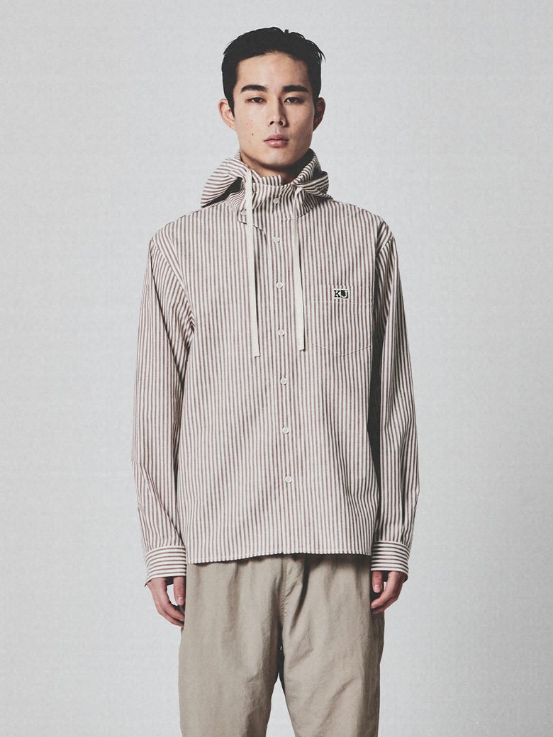 Stripe Hoodie Shirt Brown Stripe