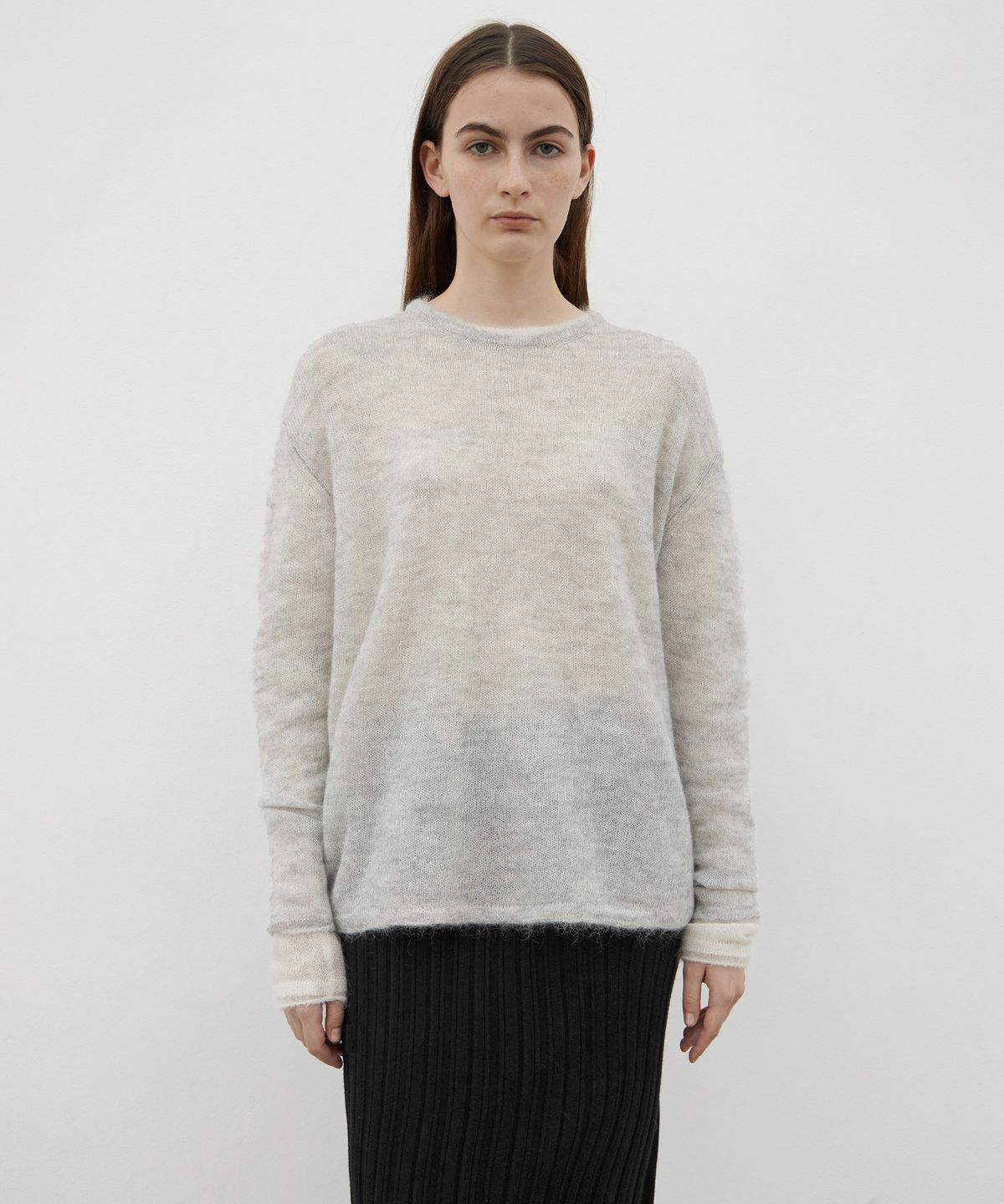 르바(LEVAR) Mohair Sheer Round Knit - Melange grey
