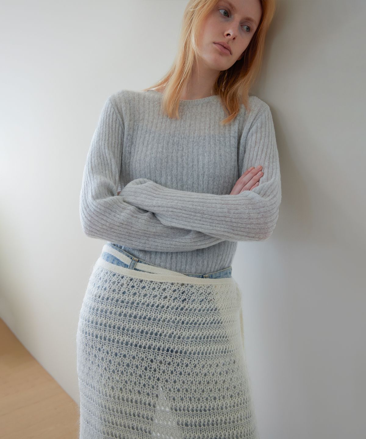 르바(LEVAR) Alpaca Ribbed Pure Knit - Cloudy Blue