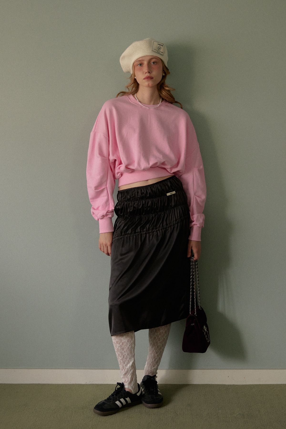 레터리(LETERIE) LR SHIRRING MIDI SKIRT_BLACK