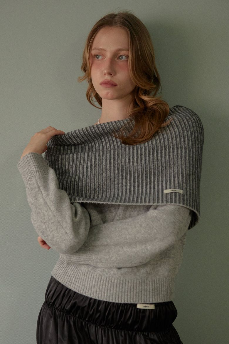 WIDE OFF-SHOULDER KNIT TOP_GREY