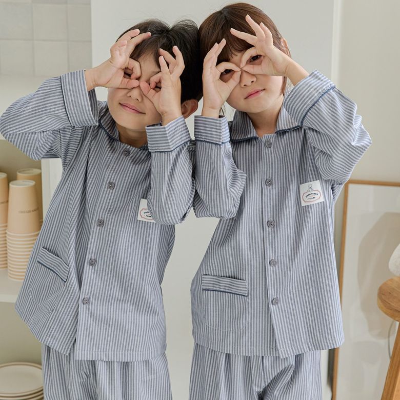 비비 그레이 40수 순면 공용 아동잠옷 긴팔상하세트