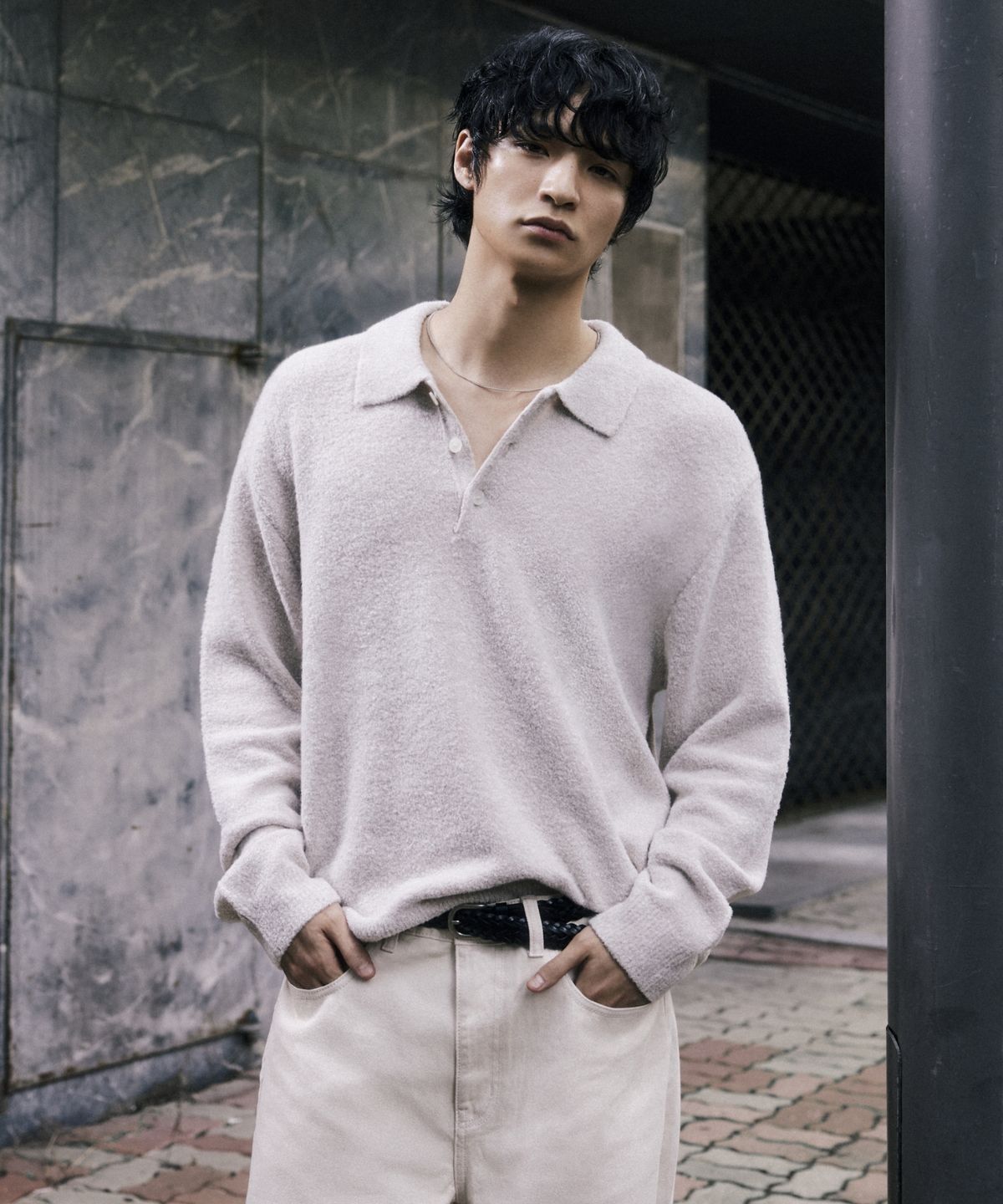 무신사 스탠다드(MUSINSA STANDARD) 부클 칼라드 니트 [오트밀]