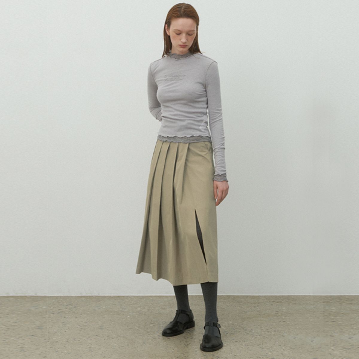 아틀리에 나인(ATELIER NAIN) BELTED SLIT PLEATS SKIRT S(SK-4949)