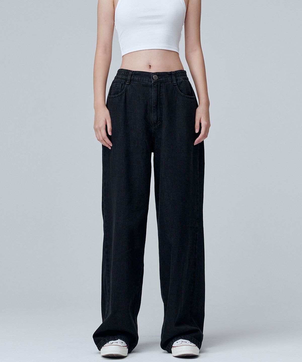 마롭(MALOUPE) 9136 밴딩 와이드 데님팬츠 (블랙)