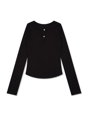 우먼즈 슬림핏 스판 헨리넥 블랙(FCE3TS506W)