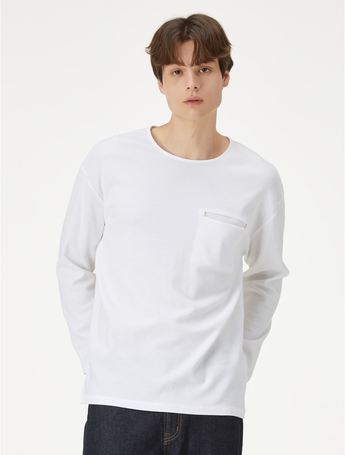 와이잭(YJACK) M_미니와플 루즈핏 보트넥 긴소매 티셔츠 MJT1867L