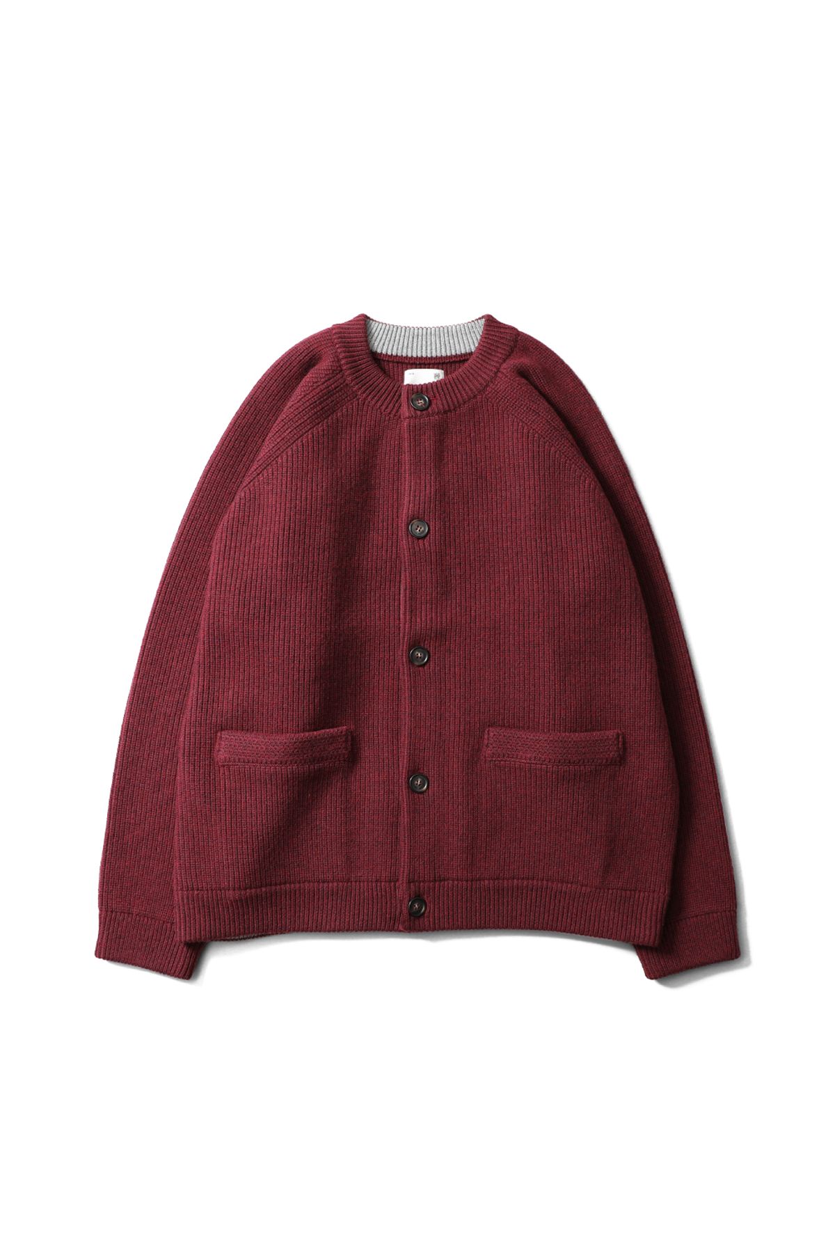 홀리선(HORLISUN) Annette Superfine Wool Heavy Rib Knit Cardigan Melange Burgundy