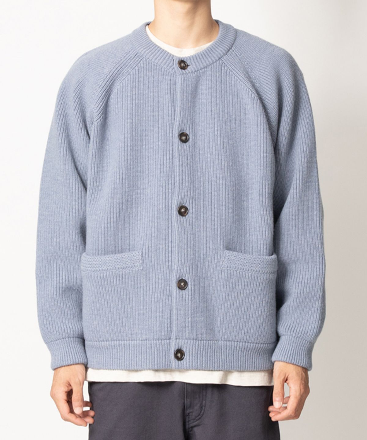 홀리선(HORLISUN) Annette Superfine Wool Heavy Rib Knit Cardigan Melange Blue
