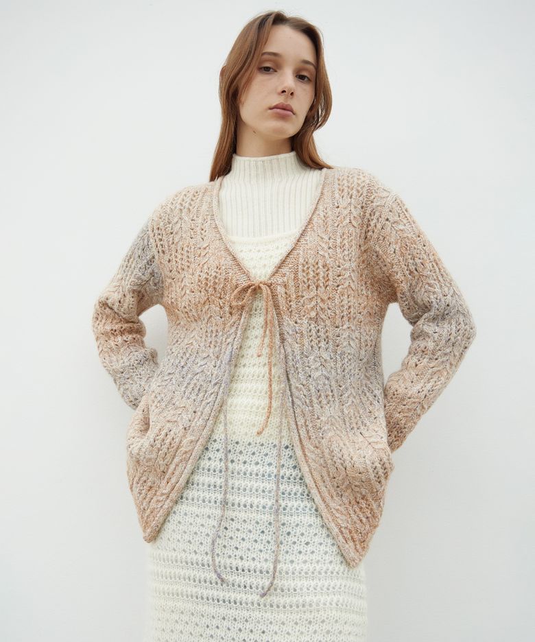 Shimmer Ribbon Knit Cardigan - Sand Orange