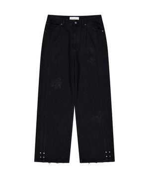 DAMAGED DENIM PANTS (BLACK)