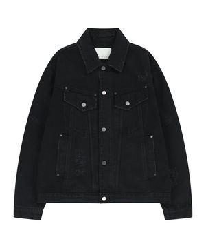 DAMAGED DENIM TRUCKER JACKET (BLACK)