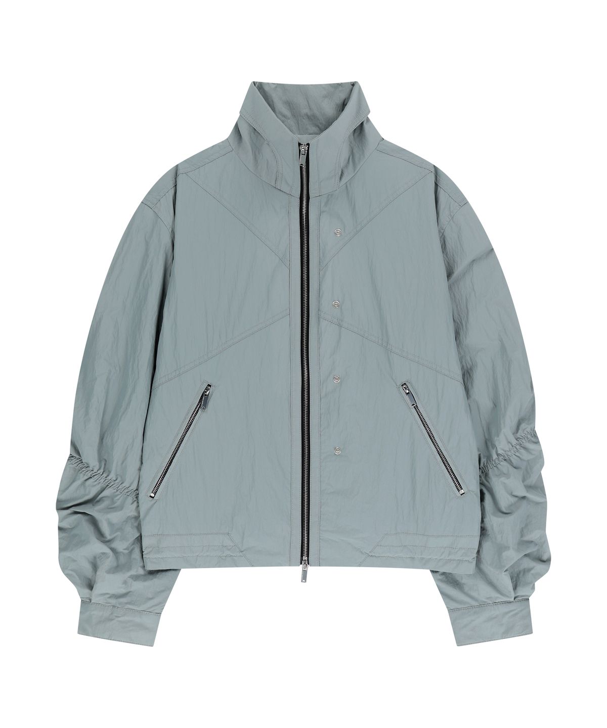 언지미크(UNGIMMICK) SHIRRED NYLON WINDBREAKER JACKET (ASH GRAY)