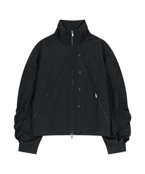 SHIRRED NYLON WINDBREAKER JACKET (BLACK)