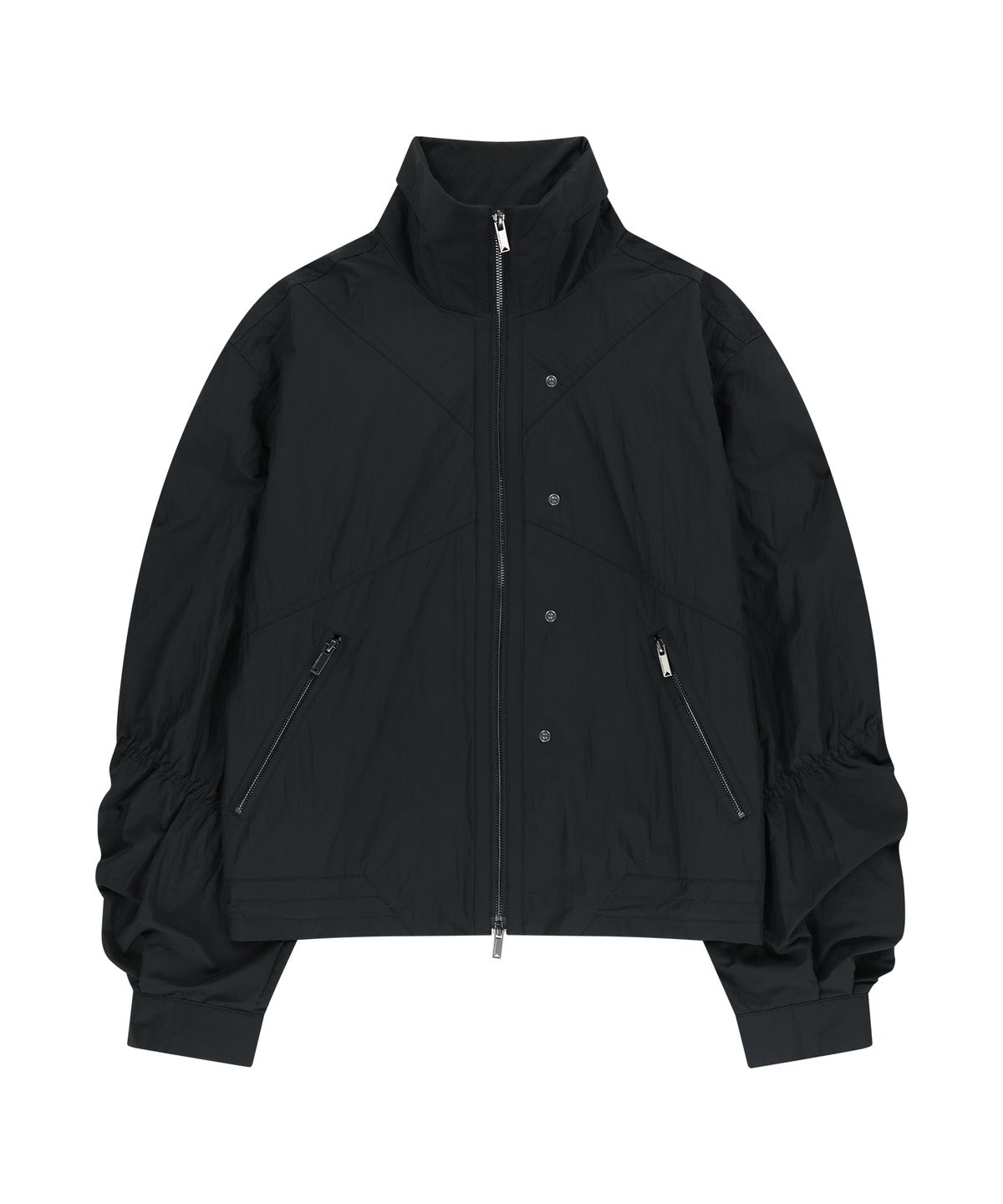 언지미크(UNGIMMICK) SHIRRED NYLON WINDBREAKER JACKET (BLACK)