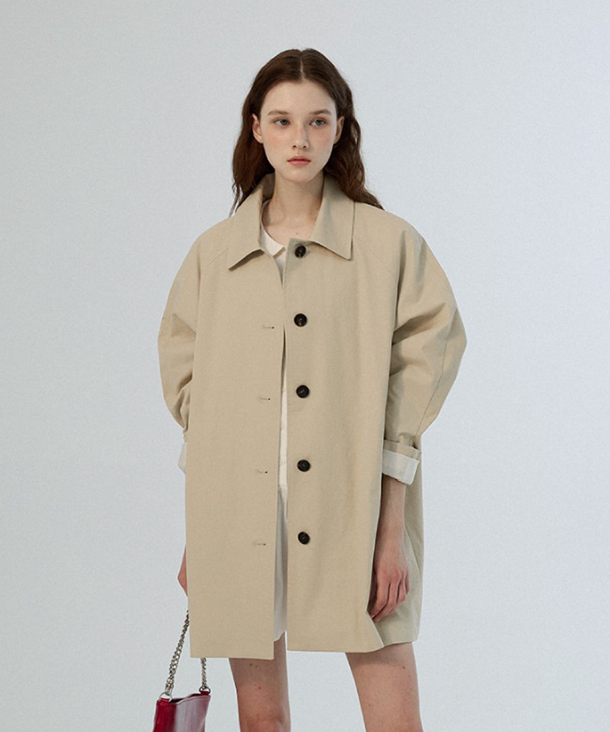 썸웨어버터(SOMEWHEREBUTTER) Margaret Half Trench Coat - Beige