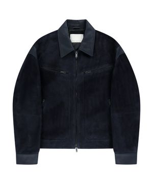 LEATHER TRIM SUEDE JACKET (NAVY / GOATSKIN)