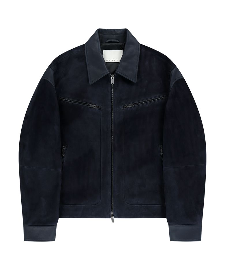 LEATHER TRIM SUEDE JACKET (NAVY / GOATSKIN)