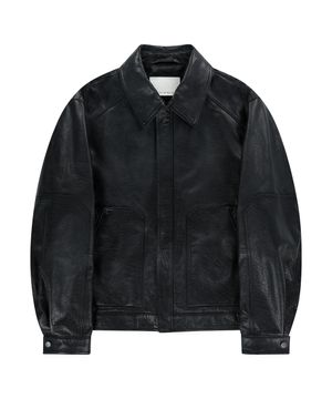 BUFFALO LEATHER BLOUSON JACKET (BLACK )