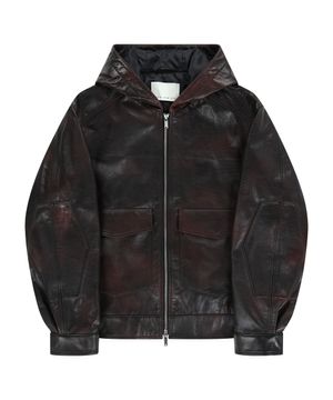 BUFFALO LEATHER HOODED JACKET (RED BROWN)