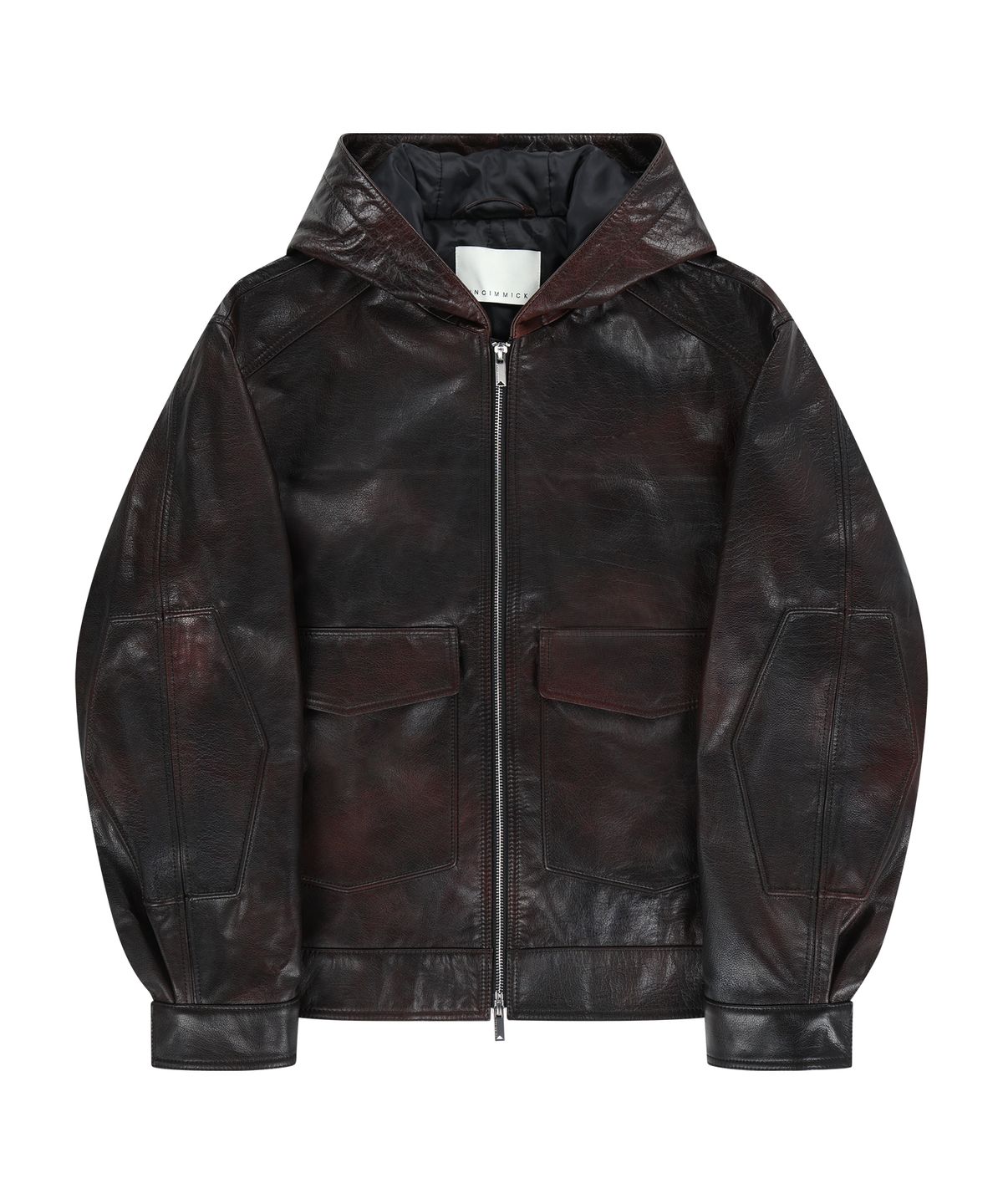 언지미크(UNGIMMICK) BUFFALO LEATHER HOODED JACKET (RED BROWN)