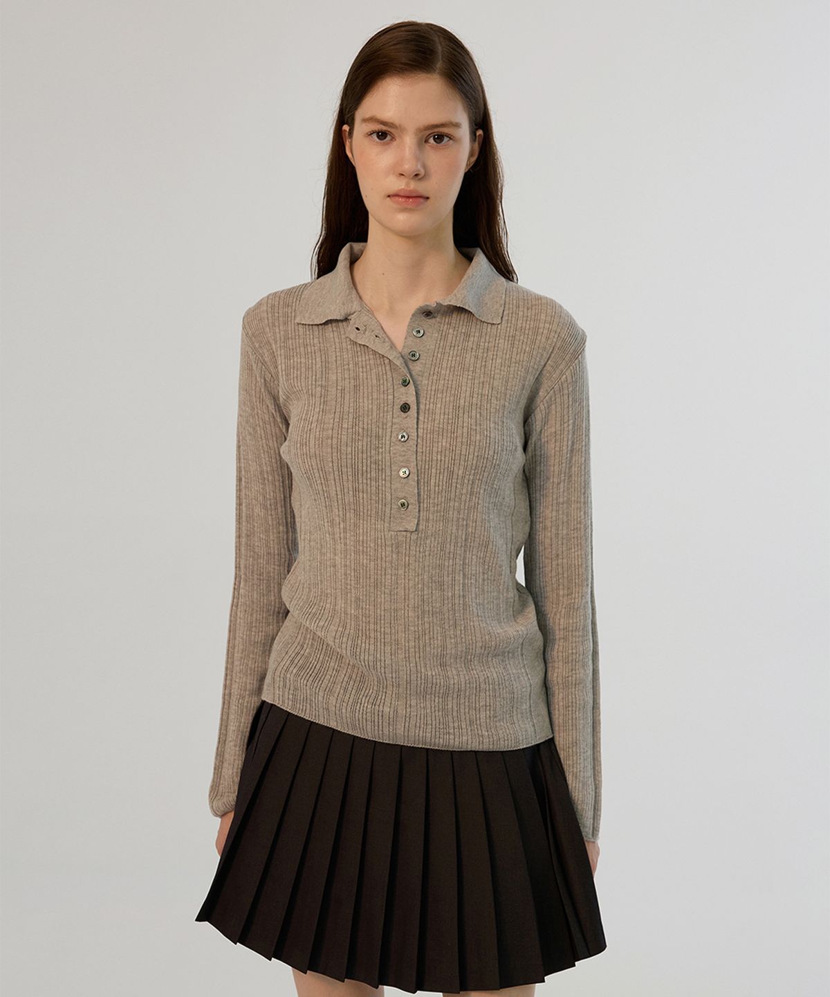 썸웨어버터(SOMEWHEREBUTTER) Henry Collar Knit - Grey