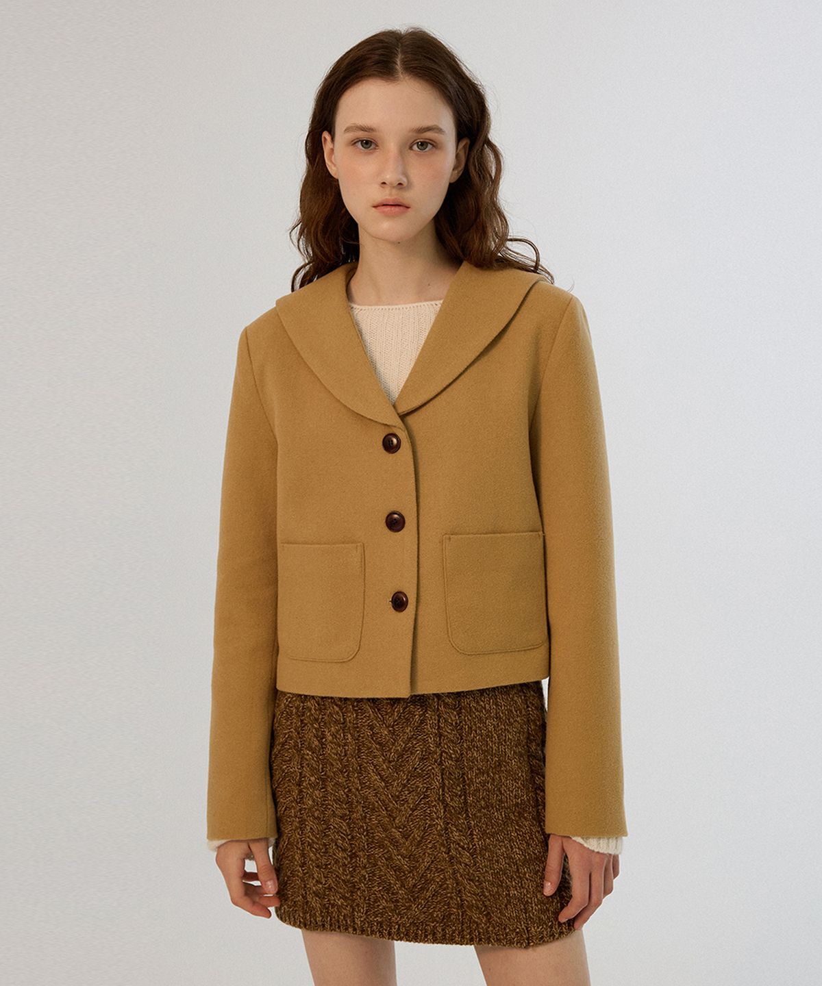 썸웨어버터(SOMEWHEREBUTTER) Tia Sailor Wool Jacket - Beige