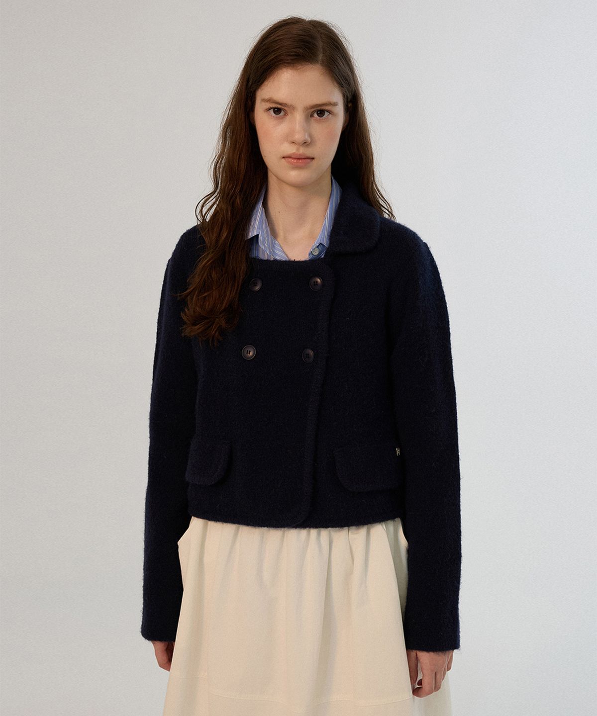 썸웨어버터(SOMEWHEREBUTTER) Robin Double Knit Wool Jacket - Navy