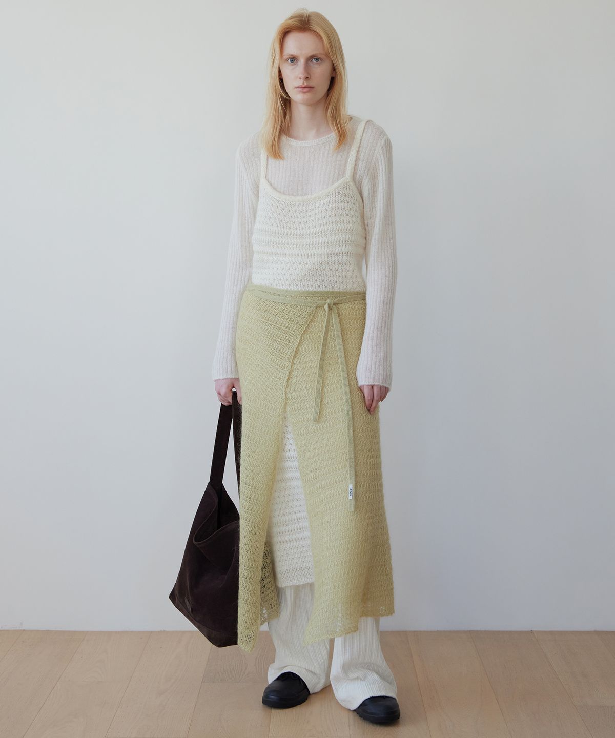 르바(LEVAR) Mohair Skashi Layered Knitted Dress - Off White