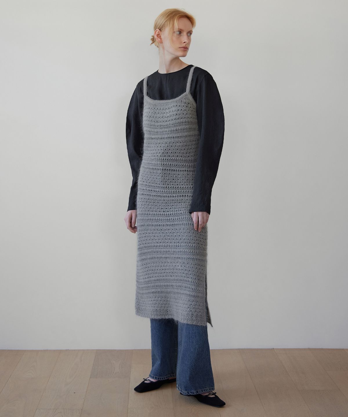 르바(LEVAR) Mohair Skashi Layered Knitted Dress - Light Melange