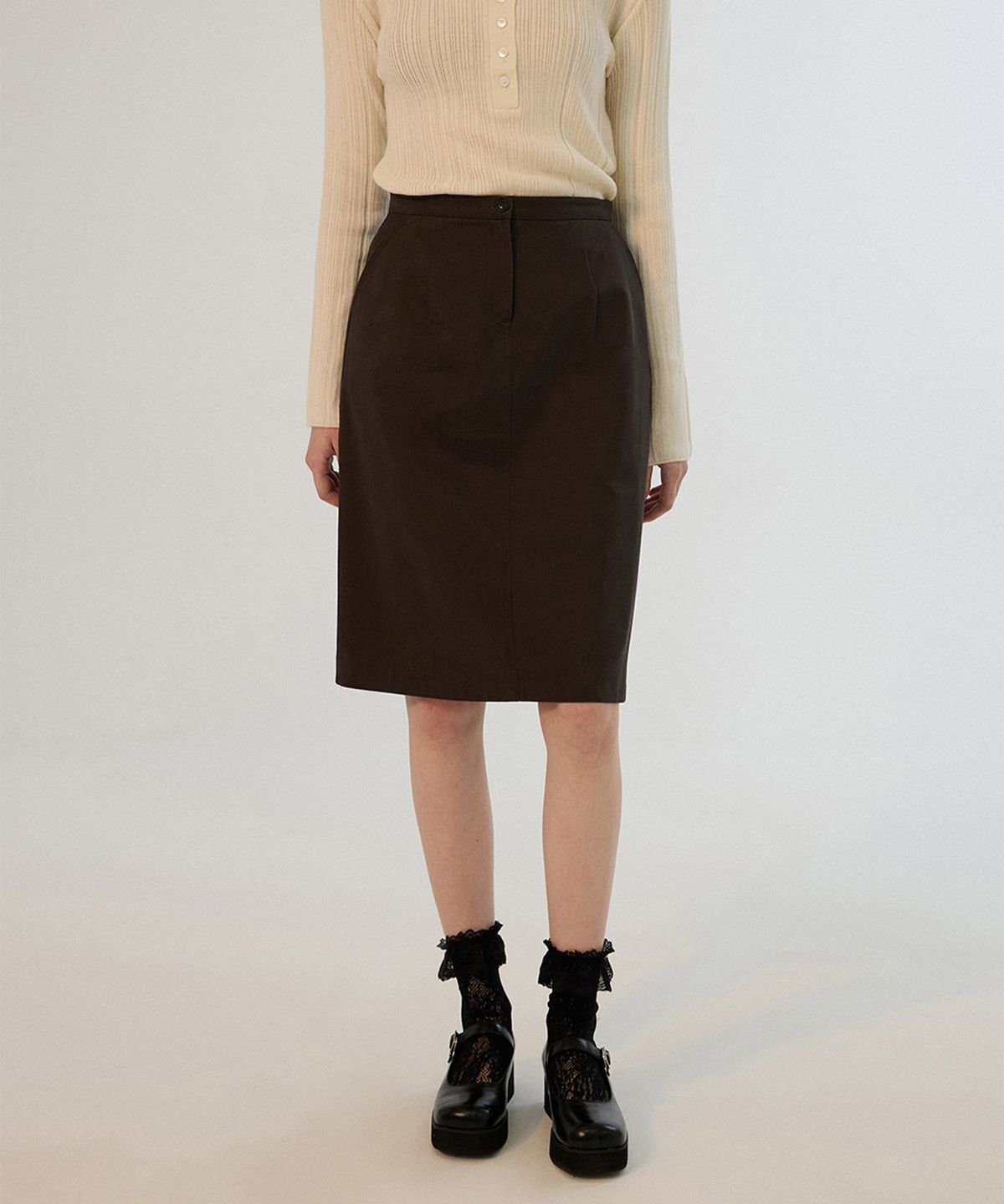 썸웨어버터(SOMEWHEREBUTTER) Penny Cotton Midi Skirt - Charcoal