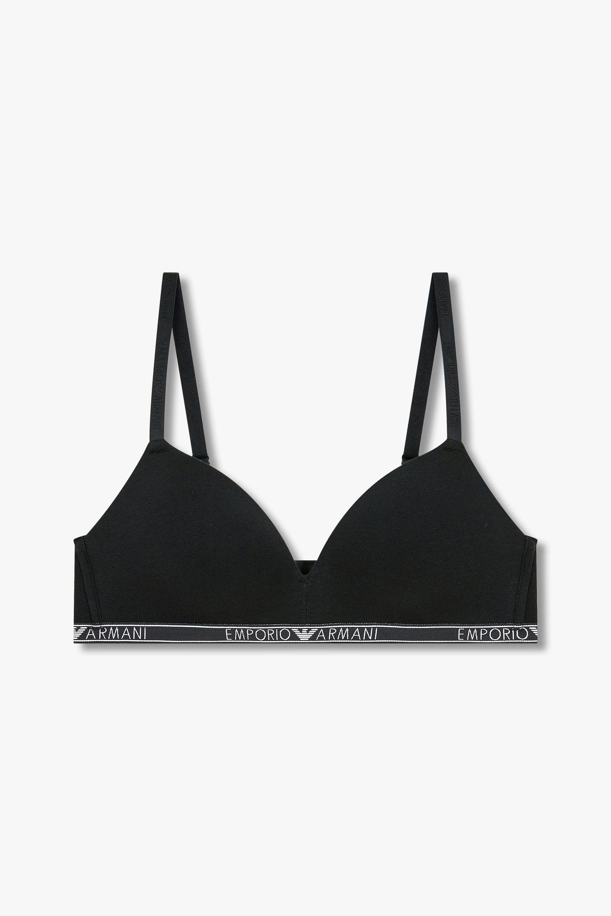 엠포리오 아르마니 언더웨어(EMPORIO ARMANI UNDERWEAR) 여성 씬 로고 밴딩 패디드 트라이앵글 브라_블랙 0824381515