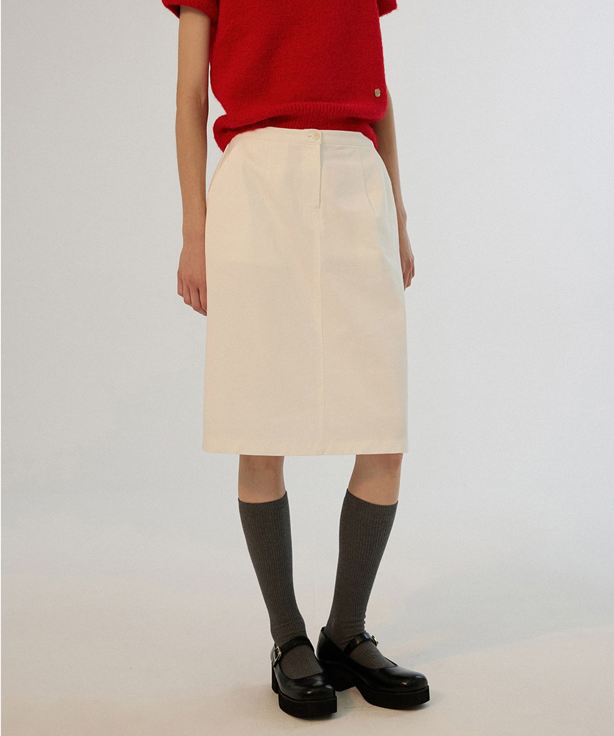 썸웨어버터(SOMEWHEREBUTTER) Penny Cotton Midi Skirt - Ivory