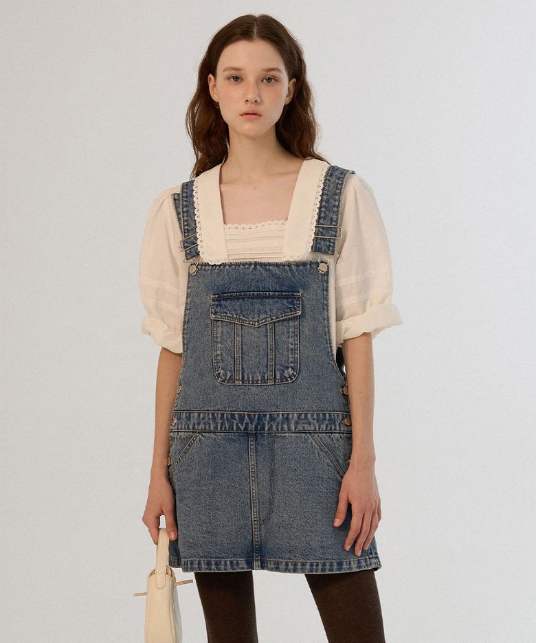 Denim Vintage Low Skirt Overall - Vintage Blue